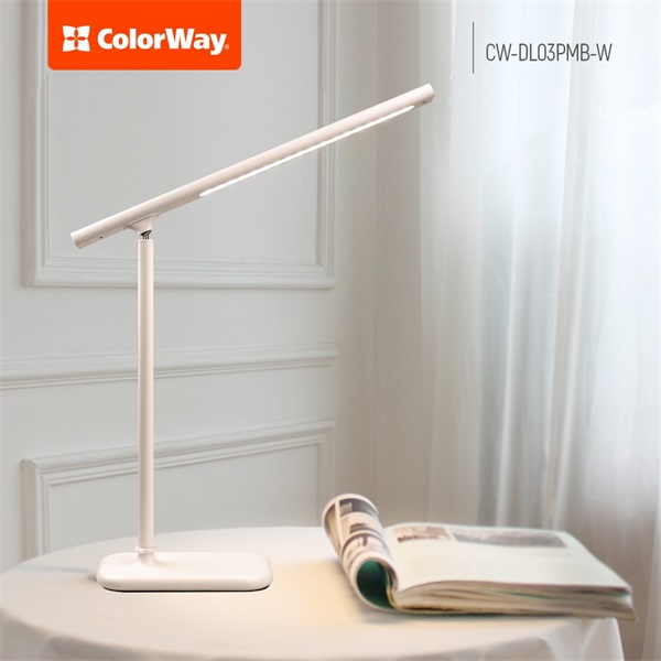 COLORWAY Asztali LED lámpa beépített akkumulátor, forgatható, 252 lm, fehér (CW-DL03PMB-W)