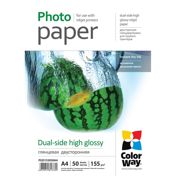 COLORWAY Fotópapír, kétoldalas magasfényű (dual-side high glossy), 155 g/m2, A4, 50 lap