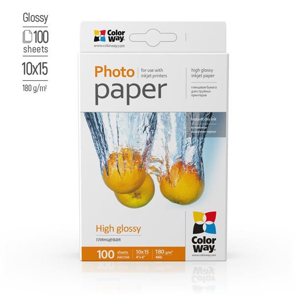 COLORWAY Fotópapír, magasfényű (high glossy), 180 g/m2, 10x15, 100 lap