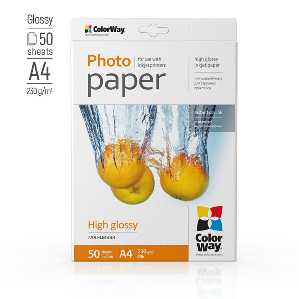 COLORWAY Fotópapír, magasfényű (high glossy), 230 g/m2, A4, 50 lap