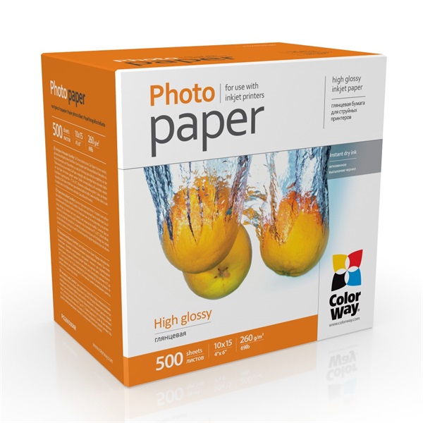 COLORWAY Fotópapír, magasfényű (high glossy), 260 g/m2, 10x15, 500 lap (PG2605004R)