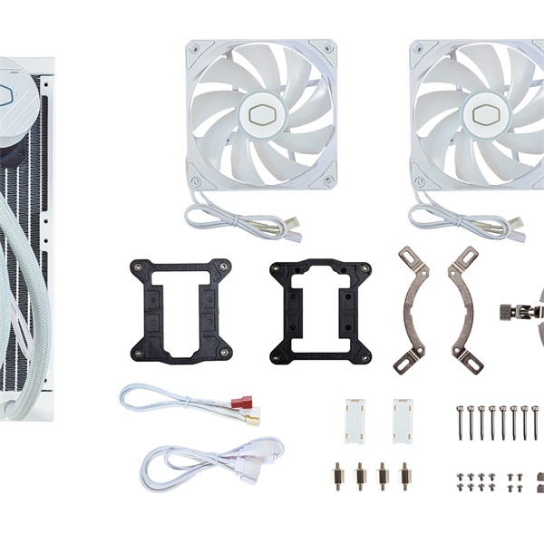 COOLER MASTER CPU hűtő MASTERLIQUID 240L CORE ARGB (vízhűtés), 2 Ventilátoros, LGA1700 támogatással, fehér