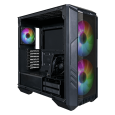 COOLER MASTER Ház Midi ATX HAF 500 ARGB + 4db Ventilátor, Tápegység nélkül, Üvegfalú, fekete