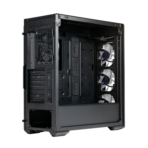 COOLER MASTER Ház Midi ATX MASTERBOX 520 MESH + 3xARGB Ventilátor + ARGB Fan HUB, Tápegység nélkül, Edzett Üveg, fekete