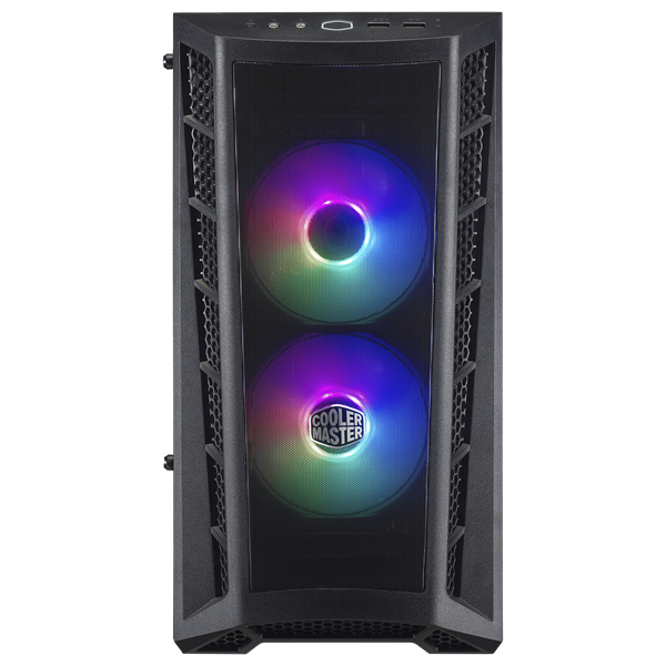 COOLER MASTER Ház Mini Tower ATX MASTERBOX MB311L ARGB + Kontroller + 2db Ventilátor, Tápegység nélkül, Üvegfalú, fekete