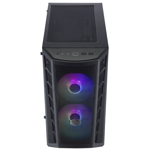 COOLER MASTER Ház Mini Tower ATX MASTERBOX MB311L ARGB + Kontroller + 2db Ventilátor, Tápegység nélkül, Üvegfalú, fekete