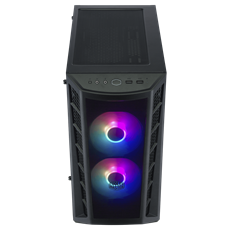 COOLER MASTER Ház Mini Tower ATX MASTERBOX MB320L ARGB + Kontroller,2db Ventilátorral,Tápegység nélkül, Üvegfalú, fekete