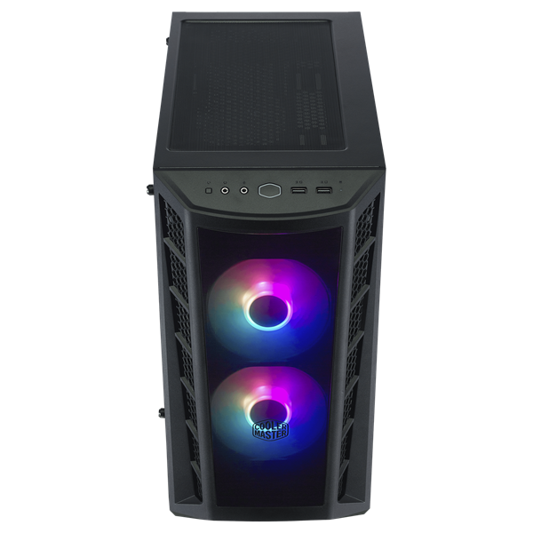 COOLER MASTER Ház Mini Tower ATX MASTERBOX MB320L ARGB + Kontroller,2db Ventilátorral,Tápegység nélkül, Üvegfalú, fekete