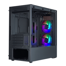 COOLER MASTER Ház Mini Tower ATX MASTERBOX MB320L ARGB + Kontroller,2db Ventilátorral,Tápegység nélkül, Üvegfalú, fekete