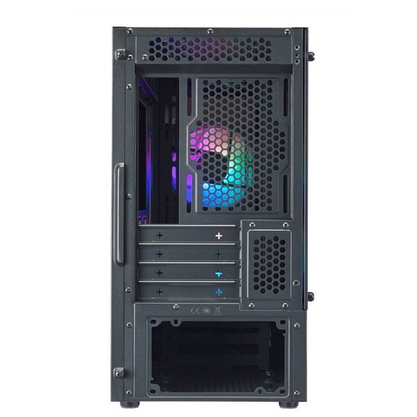 COOLER MASTER Ház Mini Tower ATX MASTERBOX MB320L ARGB + Kontroller,2db Ventilátorral,Tápegység nélkül, Üvegfalú, fekete