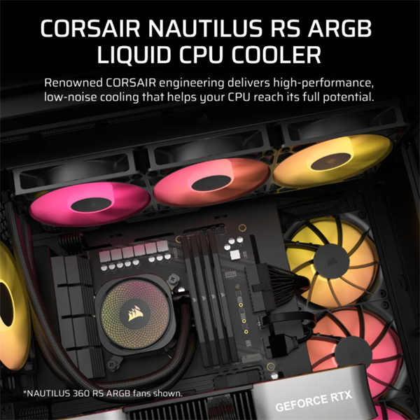 CORSAIR CPU hűtő NAUTILUS 240 RS ARGB Liquid CPU Cooler (vízhűtés), 2 Ventilátoros, LGA1851 támogatással, fekete
