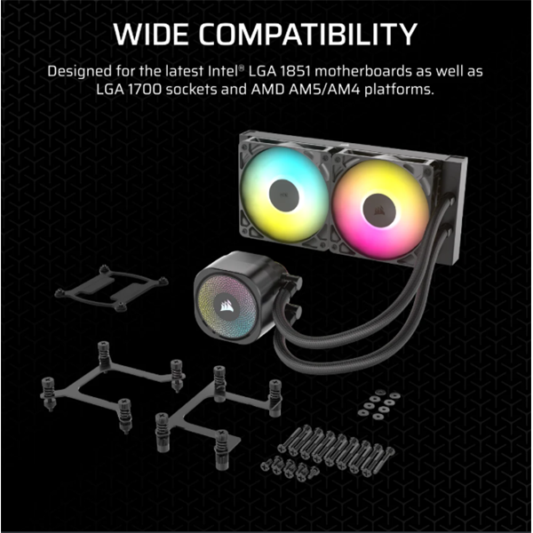 CORSAIR CPU hűtő NAUTILUS 240 RS ARGB Liquid CPU Cooler (vízhűtés), 2 Ventilátoros, LGA1851 támogatással, fekete