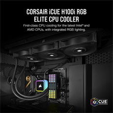 CORSAIR CPU hűtő iCUE H100i RGB ELITE (vízhűtés), 2 Ventilátoros, LGA1700 támogatással, fekete