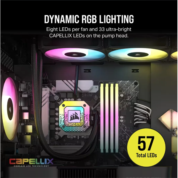 CORSAIR CPU hűtő iCUE H150i ELITE CAPELLIX XT (vízhűtés), 3 Ventilátoros, LGA1700 támogatással, fekete