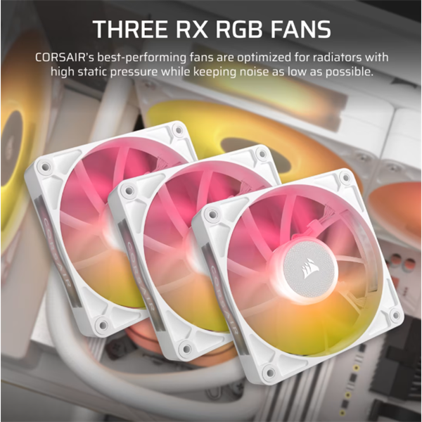 CORSAIR CPU hűtő iCUE LINK TITAN 360 RX LCD (vízhűtés), 3 Ventilátorots, LGA1700 és LGA1851 támogatással, fehér