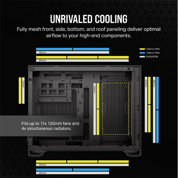 CORSAIR Ház 2500D AIRFLOW, Tápegység nélkül, Edzett Üveg, fekete