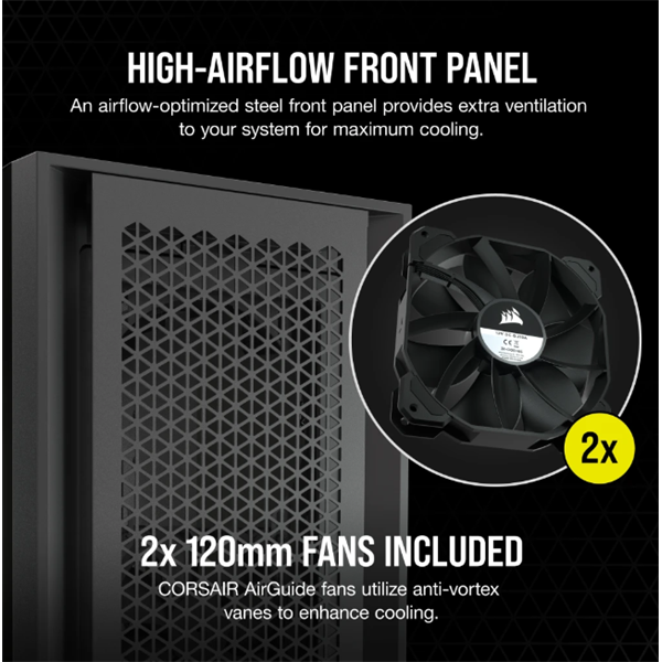 CORSAIR Ház 5000D AIRFLOW, Tápegység nélkül, Edzett Üveg, fekete