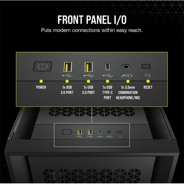 CORSAIR Ház 5000D AIRFLOW, Tápegység nélkül, Edzett Üveg, fekete