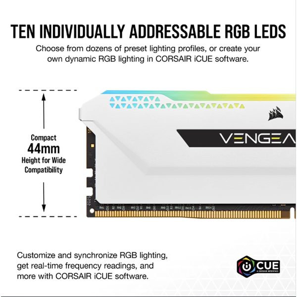 CORSAIR Memória VENGEANCE RGB PRO DDR4 32GB 3600MHz C18 SL (Kit of 2), fehér