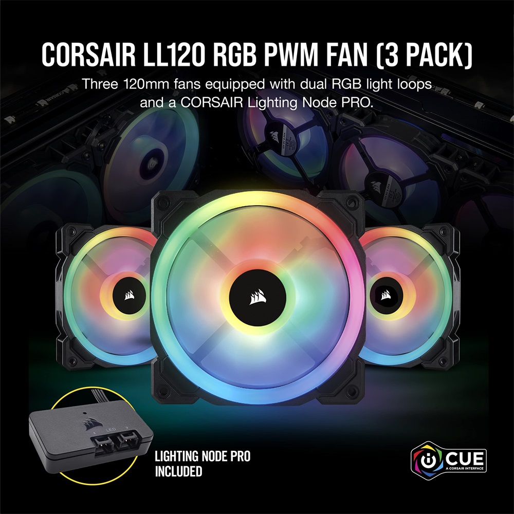 CORSAIR Rendszerhűtő Ventilátor, LL120 RGB + Lighting Node CORE