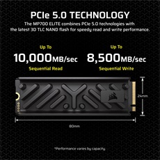 CORSAIR SSD MP700 ELITE M.2 2280 PCIe 5.0 x4 1000GB Hűtőbordával, NVMe