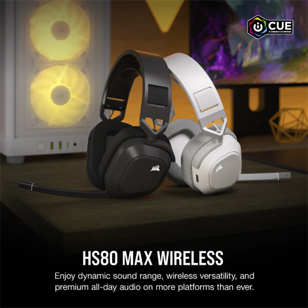 CORSAIR Vezeték Nélküli Headset, HS80 MAX RGB WIRELESS Gaming, Dolby Atmos hangzás, szürke