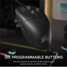 CORSAIR Vezetékes Egér Gaming, M55 Lightwight, 6 programozható gomb, Ultra-könnyű, 16000dpi, fekete