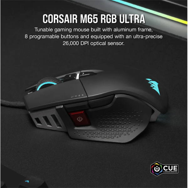 CORSAIR Vezetékes Egér Gaming, M65 RGB ULTRA Tunable, 8 programozható gomb, RGB Világítás, 26000dpi, fekete