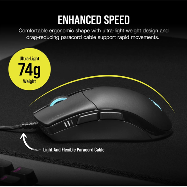 CORSAIR Vezetékes Egér Gaming, SABRE RGB PRO CHAMPION SERIES, 6 programozható gomb, RGB Világítás, 18000dpi, fekete