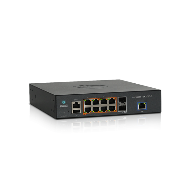 CAMBIUM Networks Switch, cnMatrix EX2010-P, 8x1000Mbps (POE+) + 2x1000Mbps SFP, Menedzselhető, Asztali