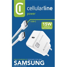 CellularLine Hálózati töltő USB-C kábellel, 1xUSB, 15 W, fehér