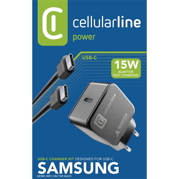 CellularLine Hálózati töltő USB-C kábellel, 1xUSB, 15 W, fekete