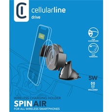 Cellularline Autós tartó, SpinAir, szélvédőre, műszerfalra rögzíthető tartó, vezeték nélküli töltés, elforgatható