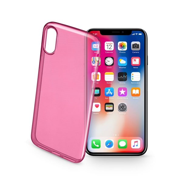 Cellularline tok, Color Case, ultra vékony, átlátszó, gumi iPhone X, rózsaszín