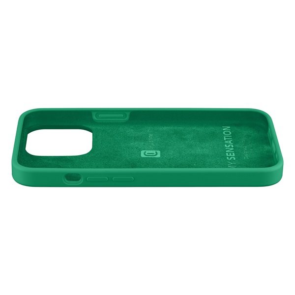 Cellularline tok iPhone 13 SENSATIONIPH13G puha műanyag tok Microban® technológiával, zöld