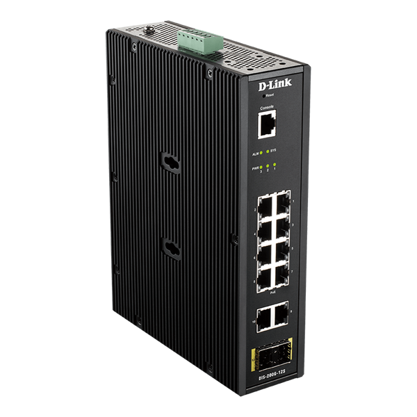 D-Link Ipari Switch 12 Port - 10x1000Mbs + 2xSFP + 1xRJ45 Console Port - DIS-200G-12S Smart Managed RM L2 Fanless