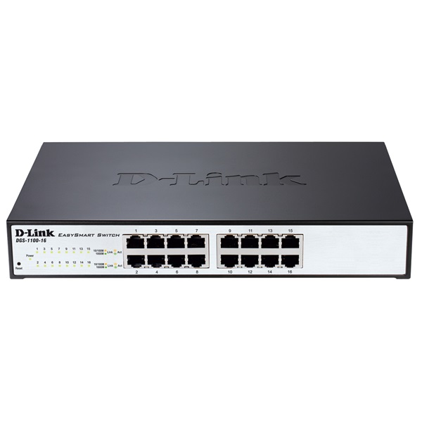 D-Link Switch - DGS-1100-16 - 16x1000Mbps Desktop/Rackmountable L2 Fémházas Fanless Smart Managed