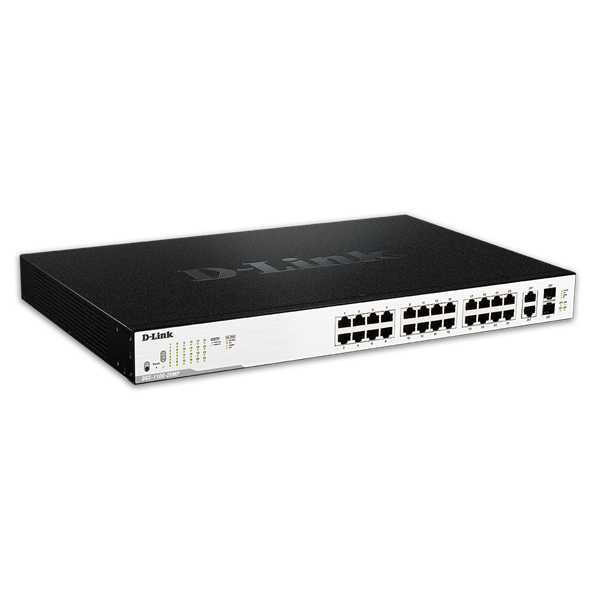 D-Link Switch - DGS-1100-26MP - 24x1000Mbps+2Combo Port 24 Port POE 370W POE Budget RM L2 Fémházas Fan Smart Managed