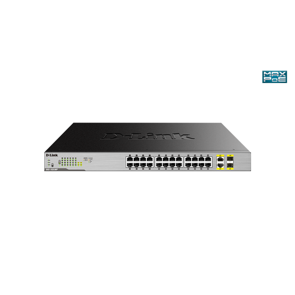 D-Link Switch - DGS-1026MP - 24x1000Mbps+2x1000Mbps/SFP Uplink Port 24Port POE 370W Budget RM Fémházas Fanless Unmanaged