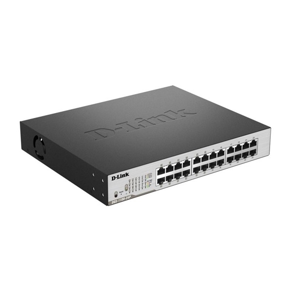 D-Link Switch - DGS-1100-24P - 24x1000Mbps 12 Port POE 100W POE Budget Desktop/RM L2 Fémházas Fan Smart Managed