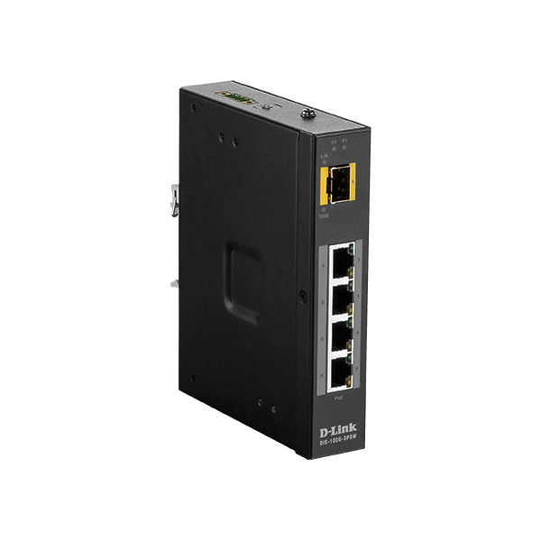 D-Link Ipari Switch 5 Port Unmanaged Switch, 4 x 10/100/1000BaseT(X) ports (4 PoE) & 1 x 100/1000BaseSFP ports