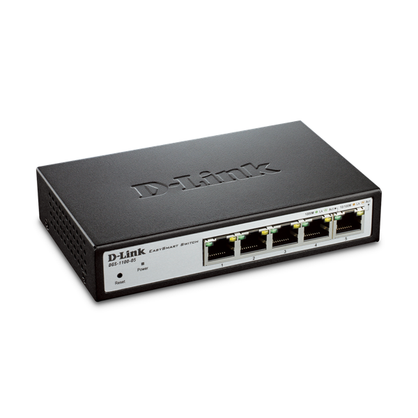 D-Link Switch - DGS-1100-05 - 5x1000Mbps Desktop Fémházas L2 Fanless Smart Managed