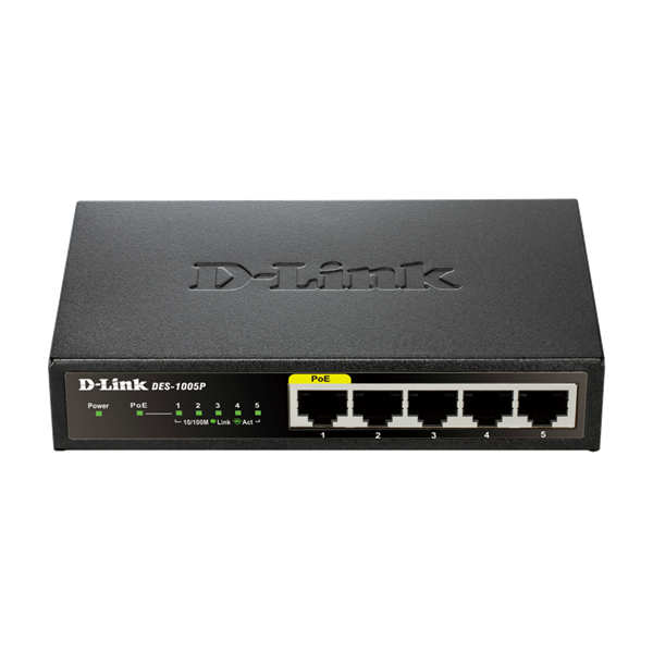 D-LINK Switch 5x100Mbps (4xPOE) Fémházas Asztali, DES-1005P