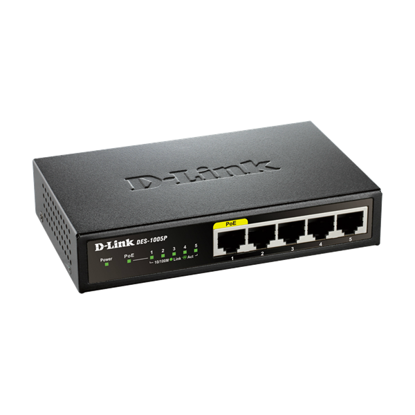 D-LINK Switch 5x100Mbps (4xPOE) Fémházas Asztali, DES-1005P/E