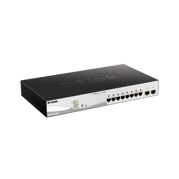 D-Link Switch - DGS-1210-10MP - 8x1000Mbps+2 SFP Port 130W POE Budget 8 Port POE RM L2 Fanless Smart Managed