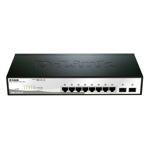 D-Link Switch - DGS-1210-10 - 8x1000Mbps+2 SFP Port RM L2 Fanless Smart Managed