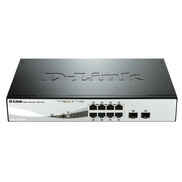D-Link Switch - DGS-1210-08P - 8x1000Mbps+2 SFP Port 65W POE Budget RM L2 Fanless Smart Managed