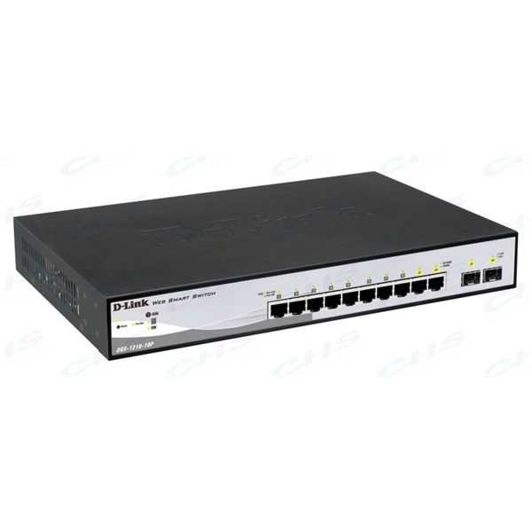 D-Link Switch - DGS-1210-10P - 8x1000Mbps+2 SFP Port 65W POE Budget 8 Port POE RM L2 Fanless Smart Managed