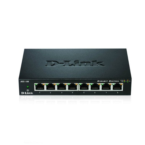 D-Link Switch - DGS-108 - 8x1000Mbps Desktop Fémházas Fanless Unmanaged