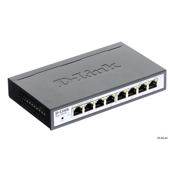 D-Link Switch - DGS-1100-08 - 8x1000Mbps Desktop Fémházas L2 Fanless Smart Managed